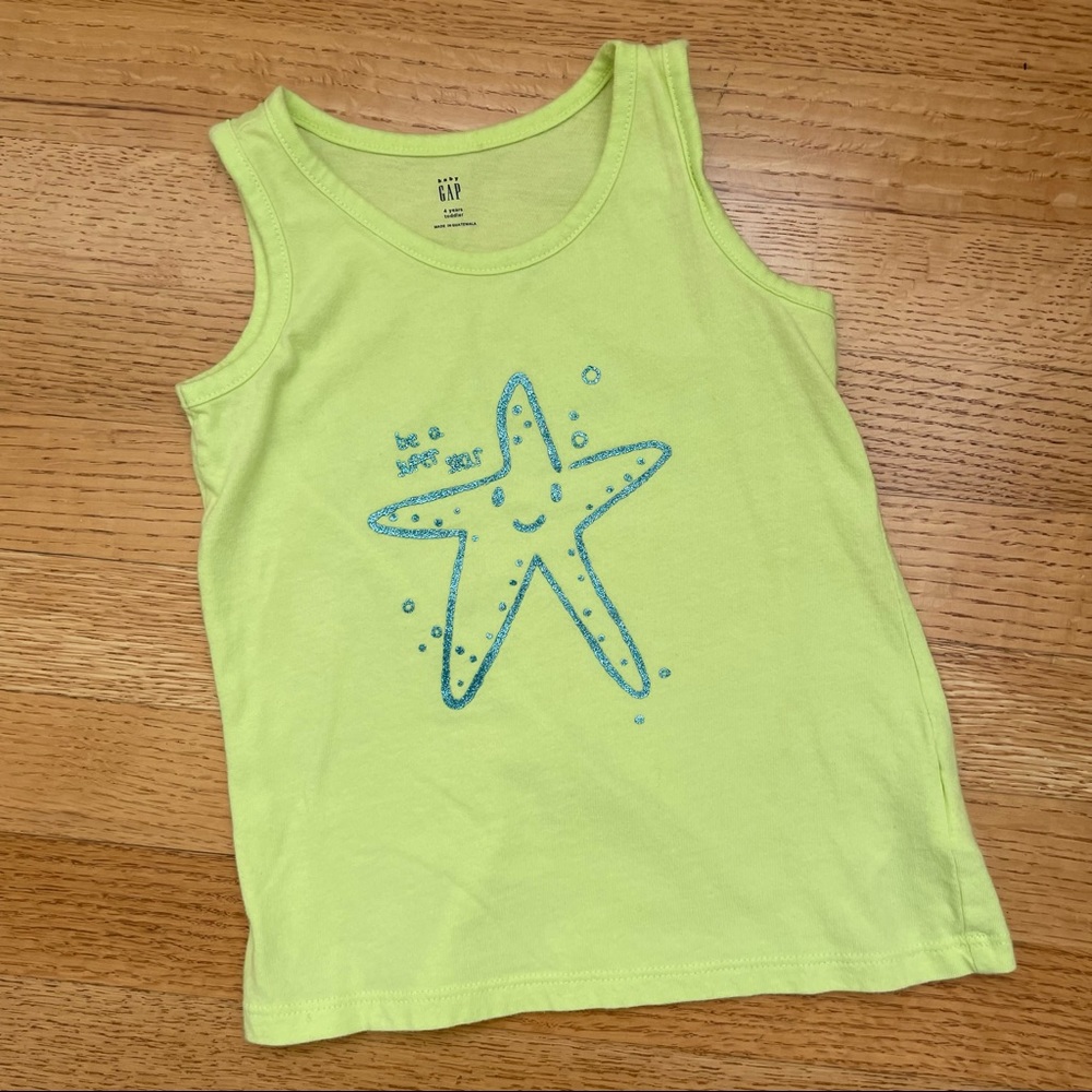 Baby Gap Toddler Neon Lime Green Starfish Graphic Tank Top